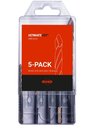 Výprodej RUKO Sada vrtáků do kovu HSS-G Co 5 se špičkou Flowstep 5 dílů | 4-10 mm, blistr