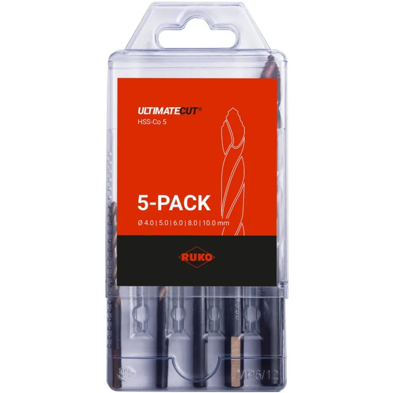 Výprodej RUKO Sada vrtáků do kovu HSS-G Co 5 se špičkou Flowstep 5 dílů | 4-10 mm, blistr